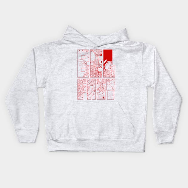 Belfast, Northern Ireland City Map Typography - Oriental Kids Hoodie by deMAP Studio